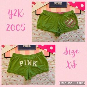 VS PINK VINTAGE Y2K BOXER BOOTY SHORTS GREEN CREST DOG PUP LOGO BLING RARE XS